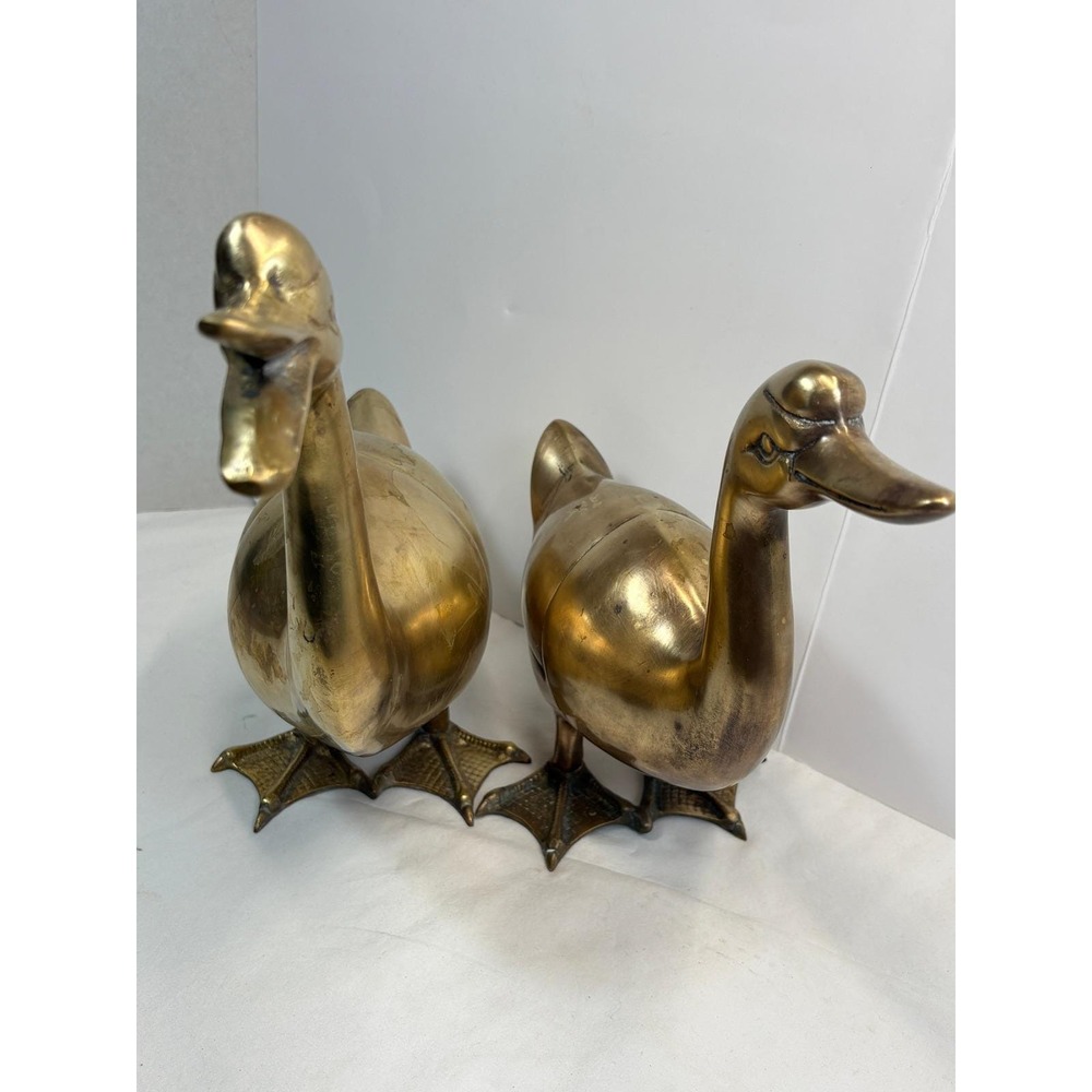 VTG Brass Duck Geese LARGE Figurines Pair MCM Farmhouse Cottagecore Grandmacore - Picture 2 of 10